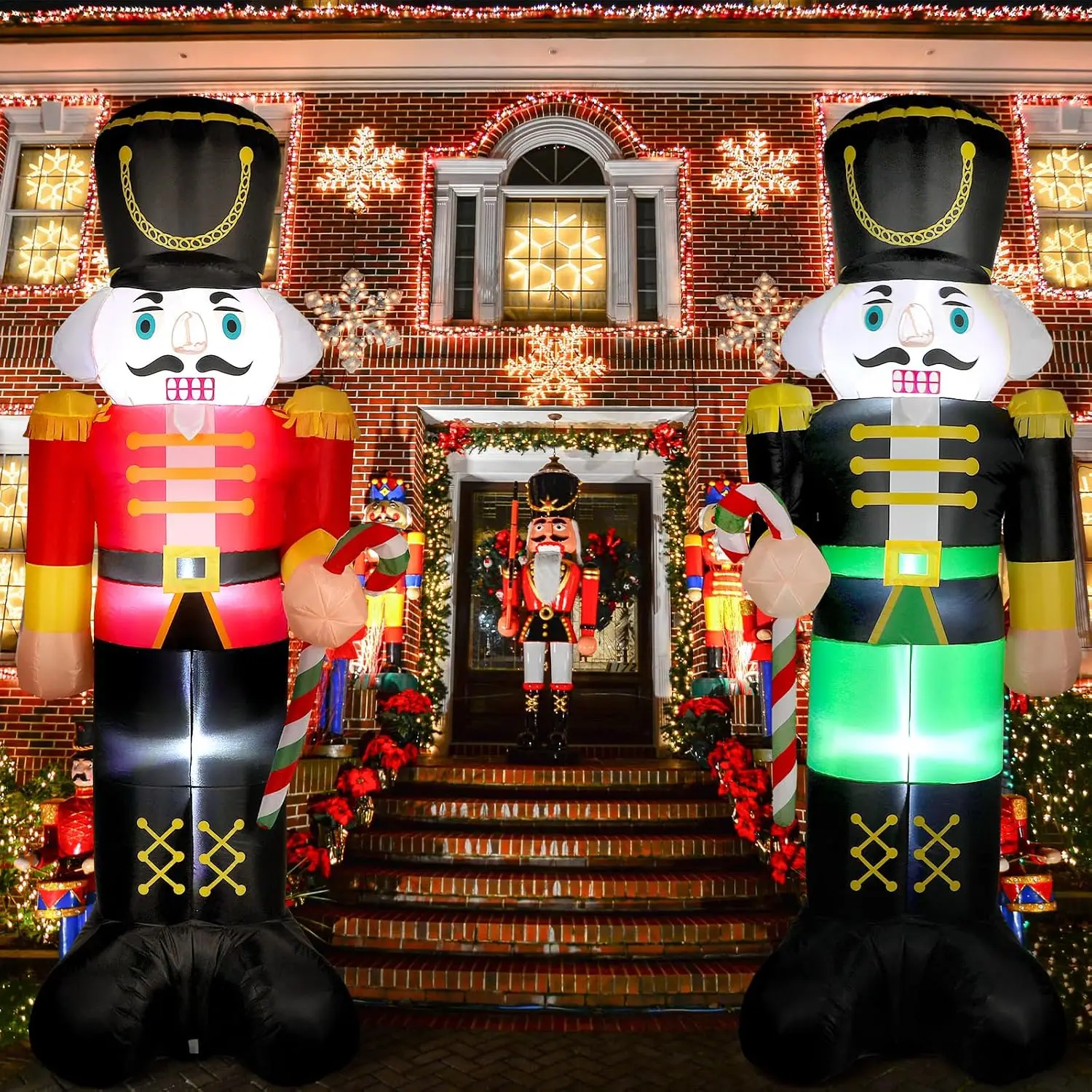 Christmas Inflatable Nutcracker Soldier Outdoor Decor, 2 Pcs 8 ft Holiday Yard Blow-Up Display Set