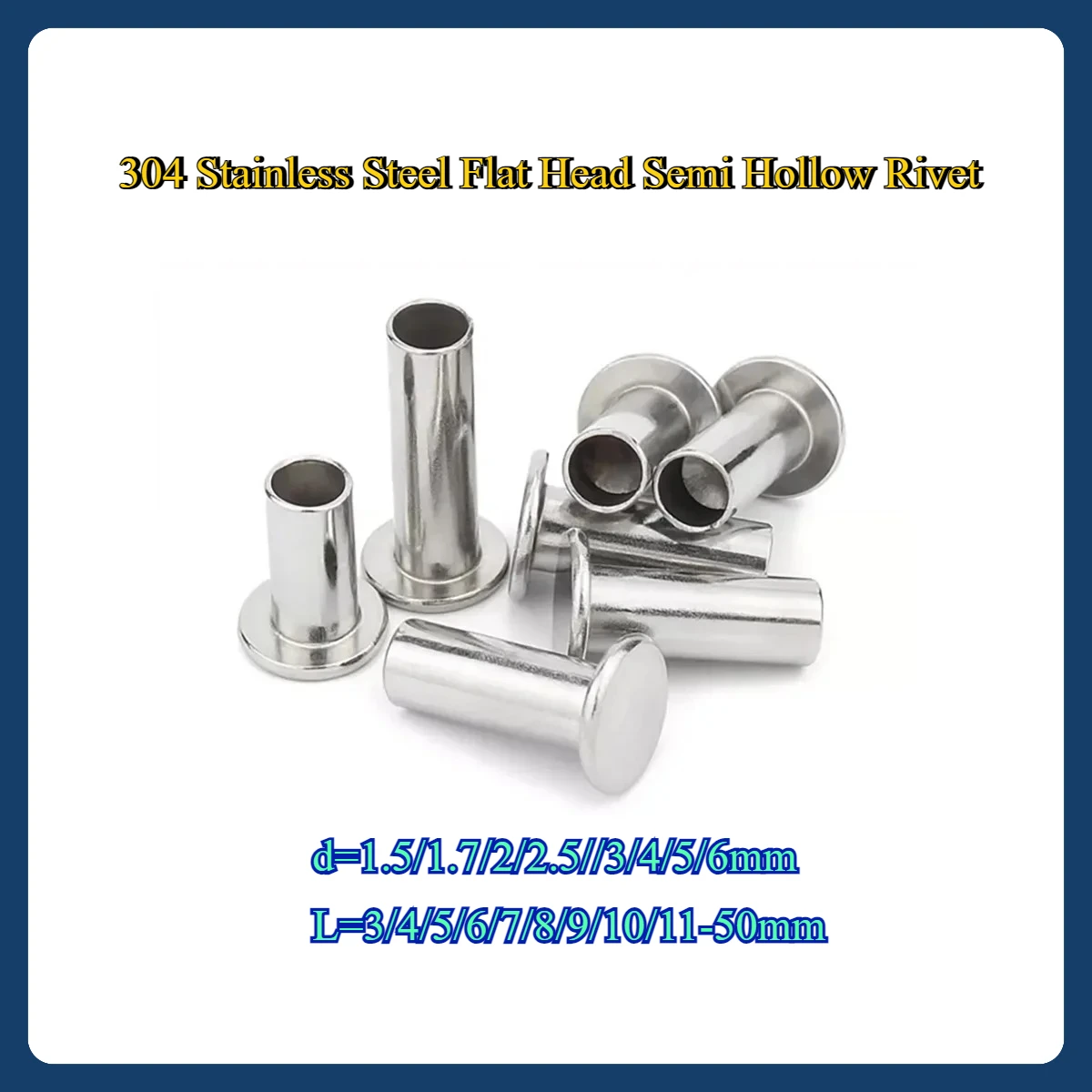 

304 Stainless Steel Flat Head Semi Hollow Rivet / Flat Round Head Hollow Rivet M2M2.5M3M4M5M6