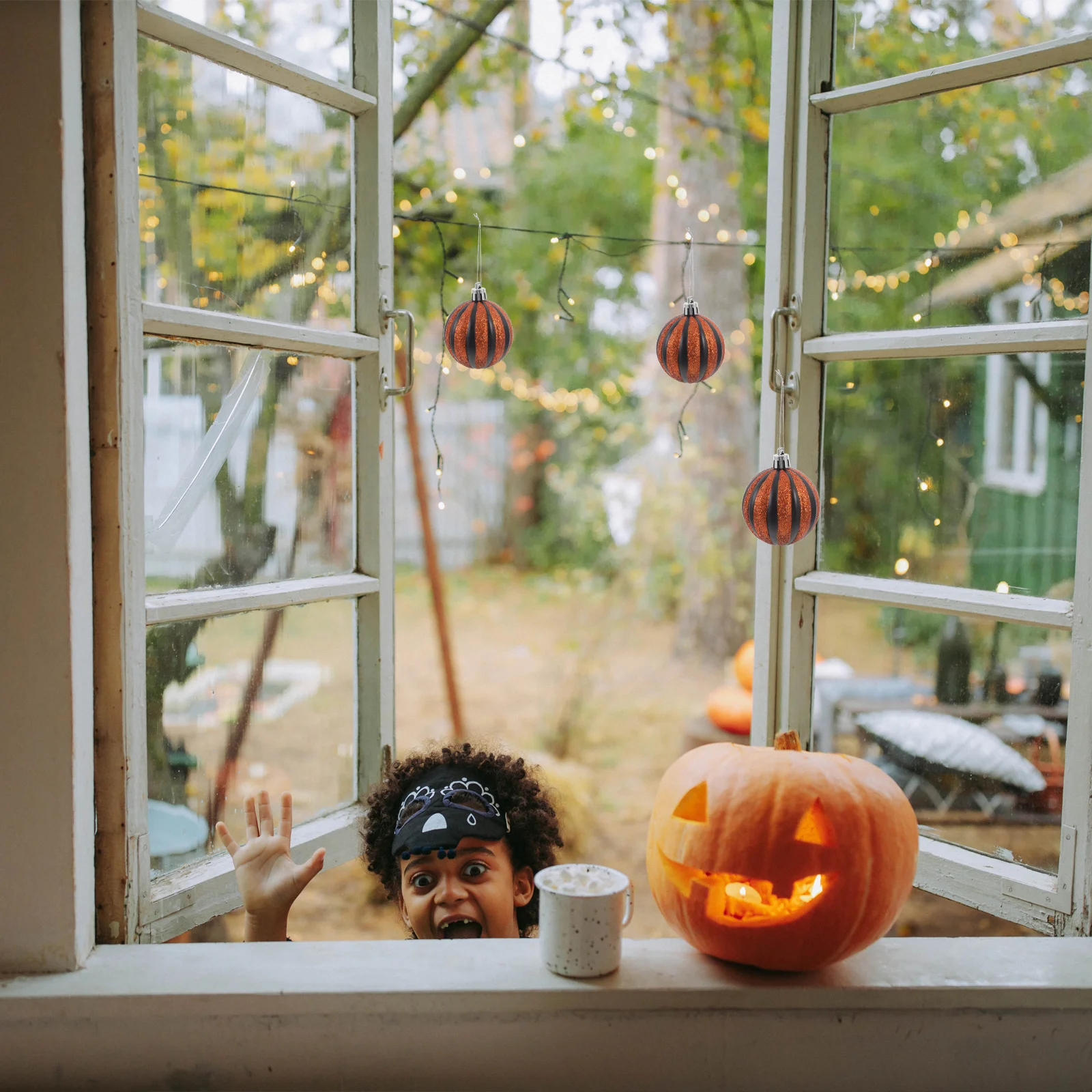 6 قطع من ديكورات الكرة البلاستيكية للهالوين، حلي معلقة، مستلزمات الحفلات، المعلقات اليقطين للمنزل والحديقة والشرفة #4