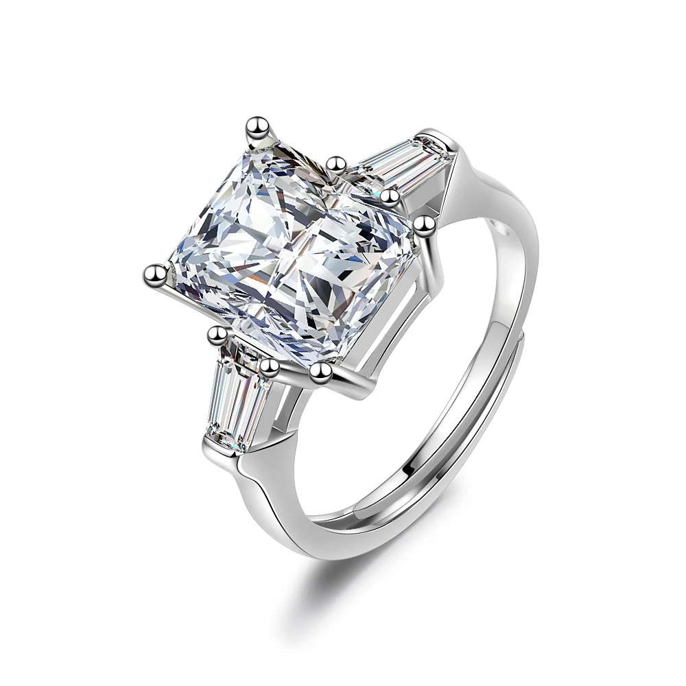 

8*10MM D Color Emerald Cut Full Moissanite Rings 5cttw S925 Silver Triangle Cut Jewelry For Women Wedding Party Sparkling Bague