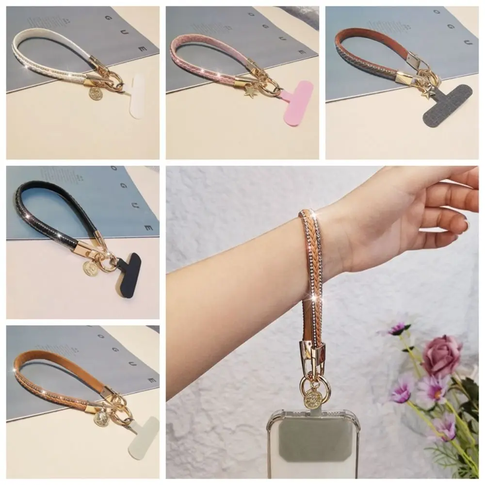 

PU Leather Leather Wrist Mobile Phone Lanyard Rhinestone Anti-loss Leather Durable Portable Pendant Chain Rope Clip Snap Durable