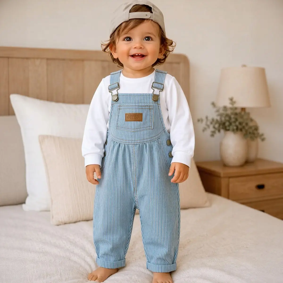 Unisex Baby Vertical Stripe Denim Overalls Toddler Boys Girls Adjustable Buckle Suspender Jeans Casual Spring Long Pants