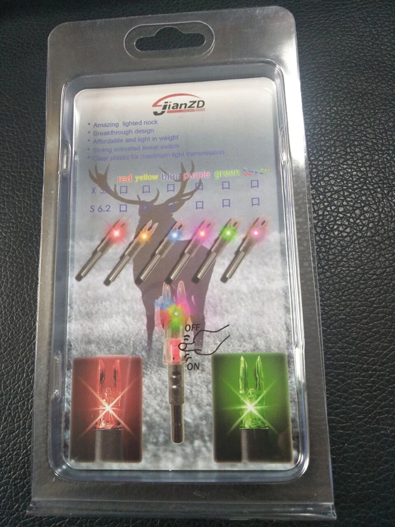 Luminous Automatic Arrow Cam LED, Illuminated Nock for Archery Arrows, 6PCs, 7.6mm, 6.2mm