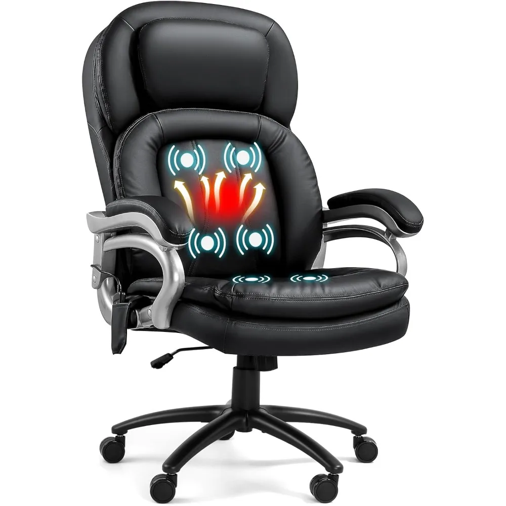 Big and Tall Office Chair, Back Vibration Massage Office Chair with 6 Vibration Points & Heat for Heavy People 500lbs