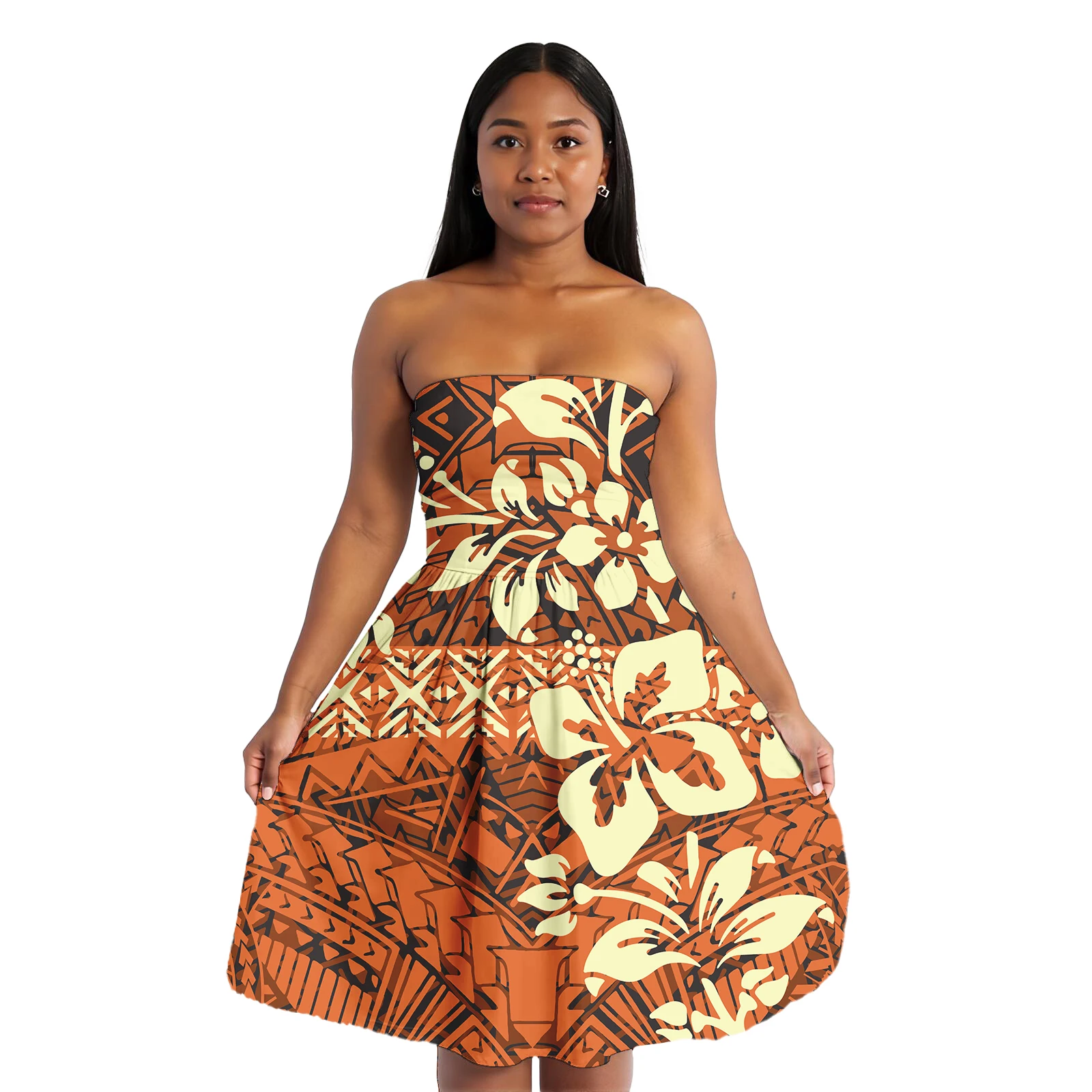 

Women's Polynesian Tribal Print Floral Midi Dress Elegant Summer Dress Natural Waist Plus Size for Casual Party Evening