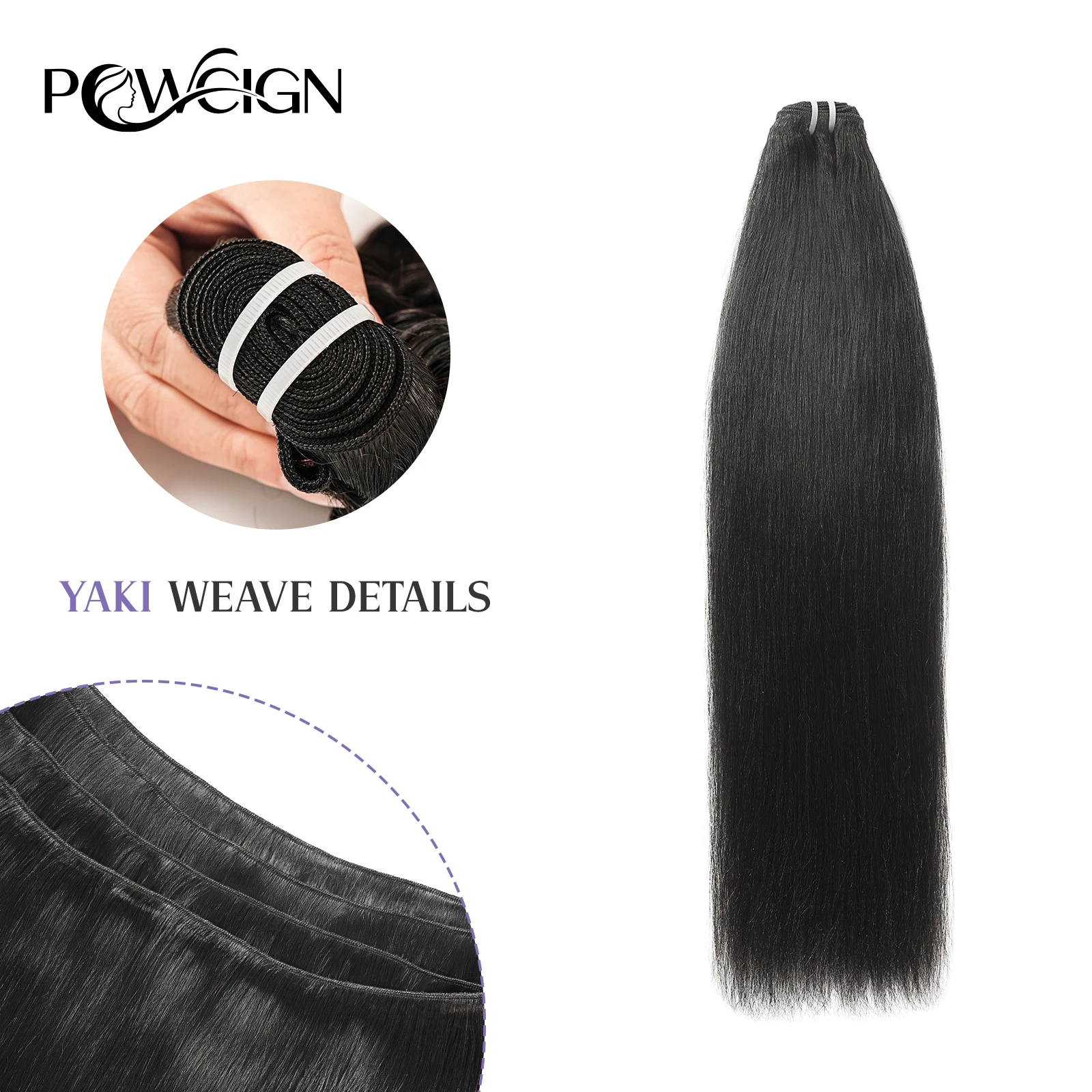 

Powcign 100g/pc Yaki hair Double Weft Human Hair Extensions，100% virgin Unprocessed Human Hair, Invisible High Quality For Wome