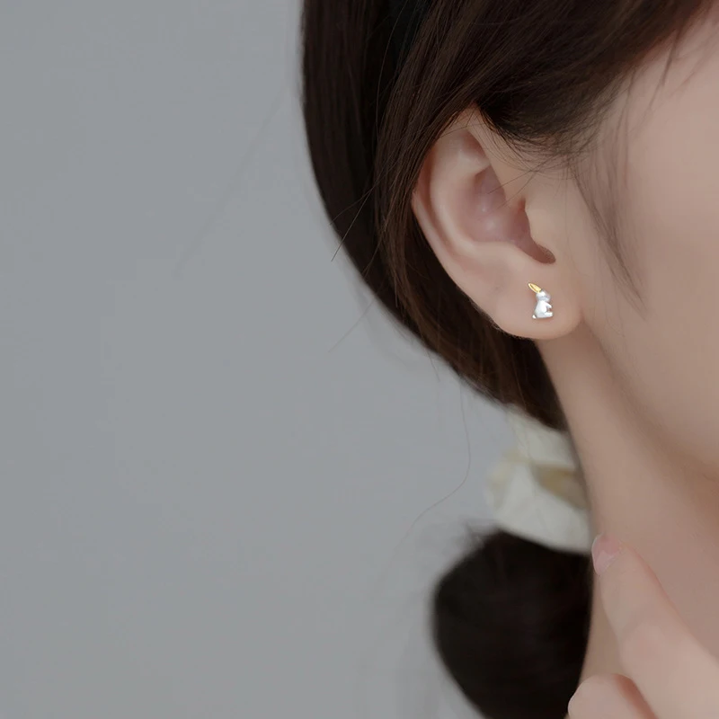 Modian 100% 925 Sterling Silver Cute Animal 3D Rabbit Stud Earrings for Women And Girl Fashion Korean Style Jewelry Brincos