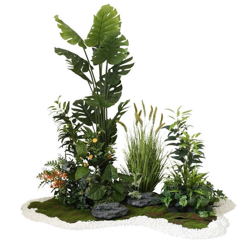

Simulated green plant garden wind landscaping plant ornaments, soft staircase window landscape