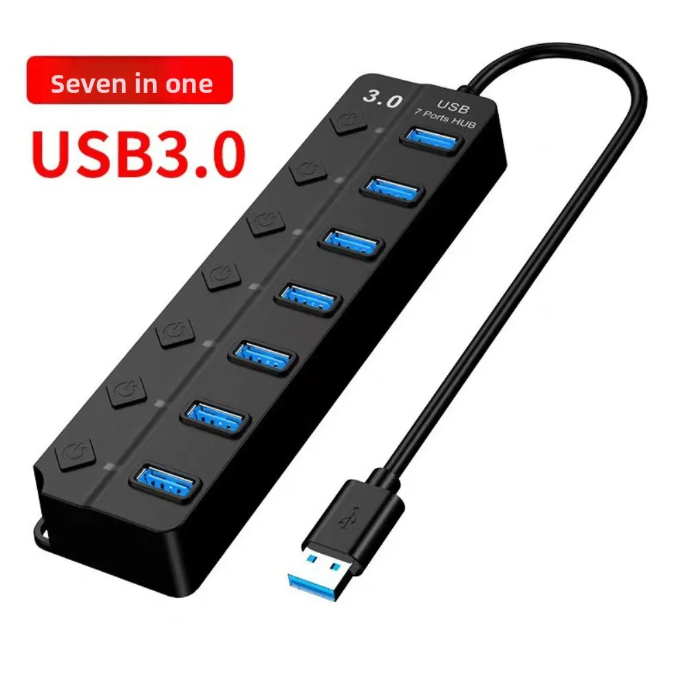 7 em 1 USB 3.0 Hub Independent Switch 7 portas USB 3.0 Splitter Multifuncional USB de alta velocidade Extensor de alta velocidade