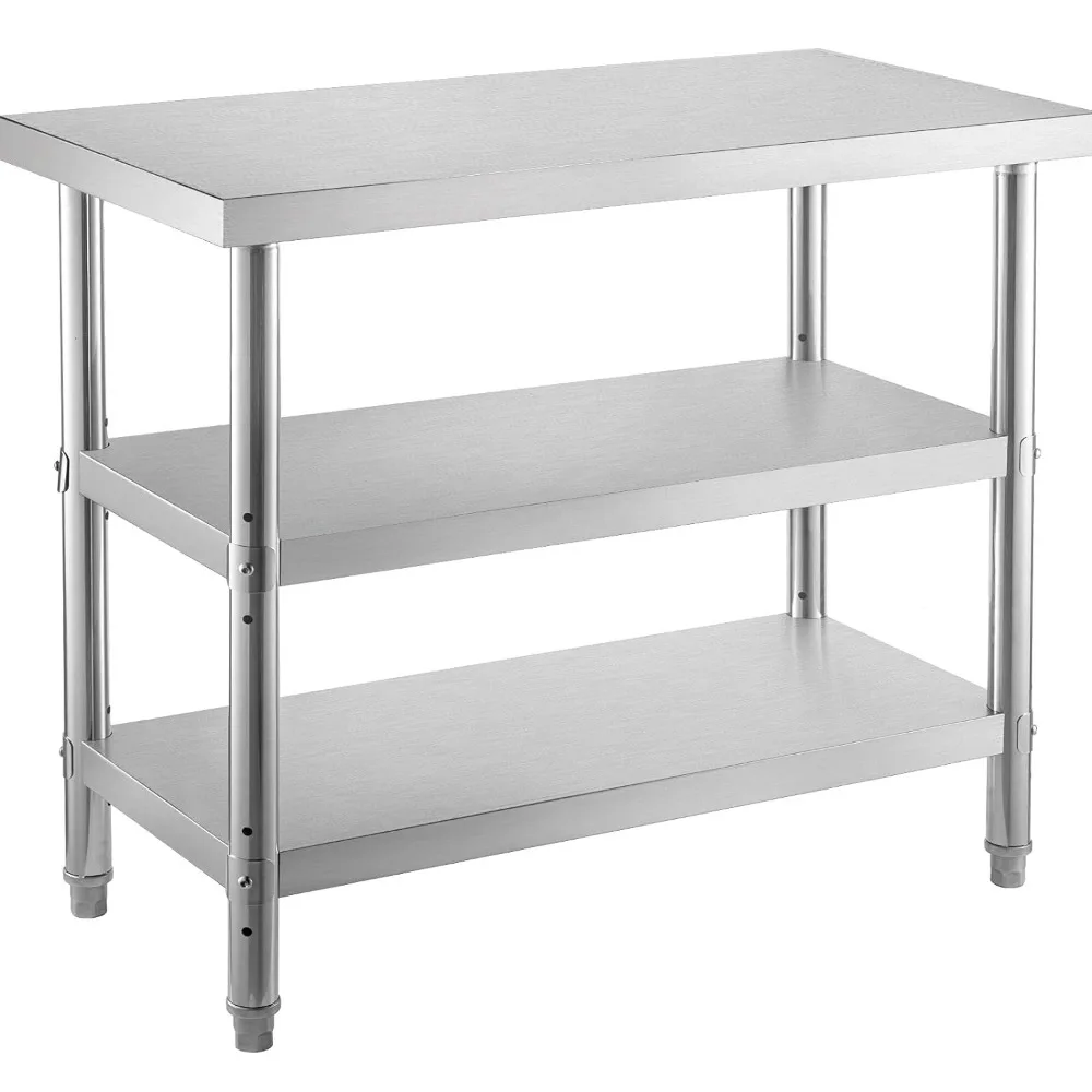 VEVOR Outdoor Food Prep Table, 48x14x33 in Commercial Stainless Steel Table, 2 Adjustable Undershelf BBQ Prep Table