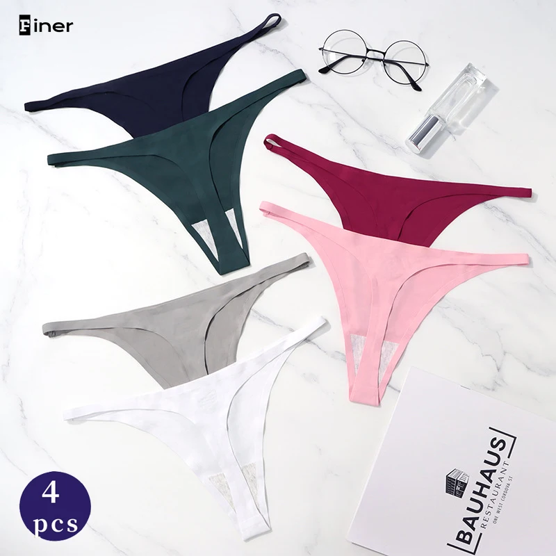 4 Pcs Lot Sexy Panties Seamless Underwear For Women Ice Silk Strings Thin Waistband Thong Panties Woman Solid Tangas Mujer Tback