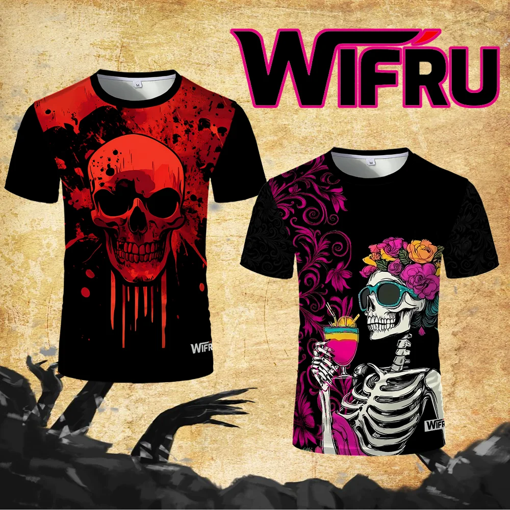 

Cool Skull Print Hip-hop Trend T-shirt Men's Casual Personalized Holiday Party Short-sleeved Y2K Unisex Punk Rock Streetwear Top