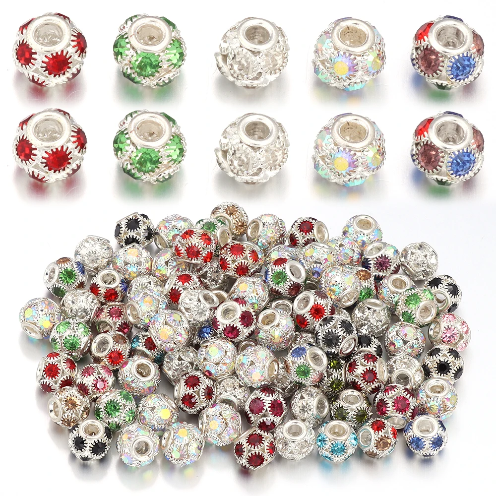 5pcs/lot Rhinestone Crystal Ball Beads Metal Bayberry Ball Beads Loose Spacer Beads For DIY Jewelry Making Bracelet Necklace