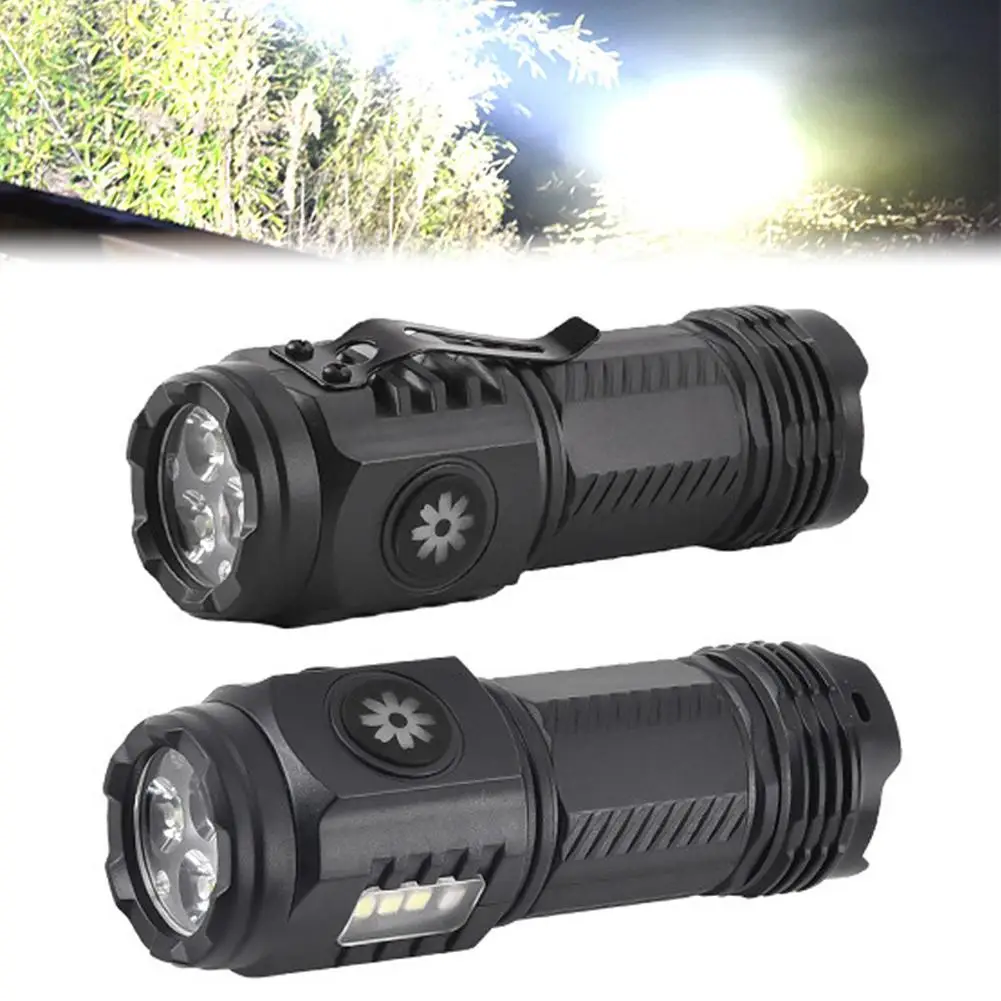 New Product Three-eye Bright Flashlight Charging With Side Light Strong Magnetic Abs Pen Clip Portable Mini