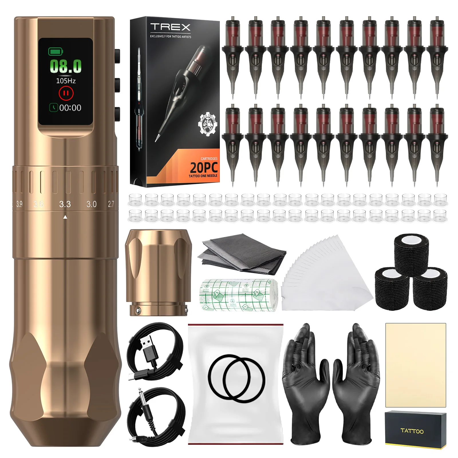 

Tattoo Kit T-Rex High Quality Tattoo Pen Kit, Wireless Tattoo Machine Kit Adjustable 2.4mm-4.2mm 7-Segment Travel Tattoo Gun Kit