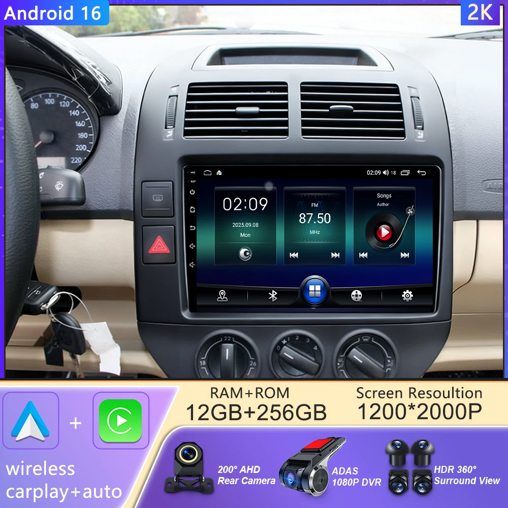 Android For Volkswagen Polo Mk4 2001 - 2011 Car Multimedia Player Carplay Auto Head Unit Radio Video Stereo Navigation GPS 2din