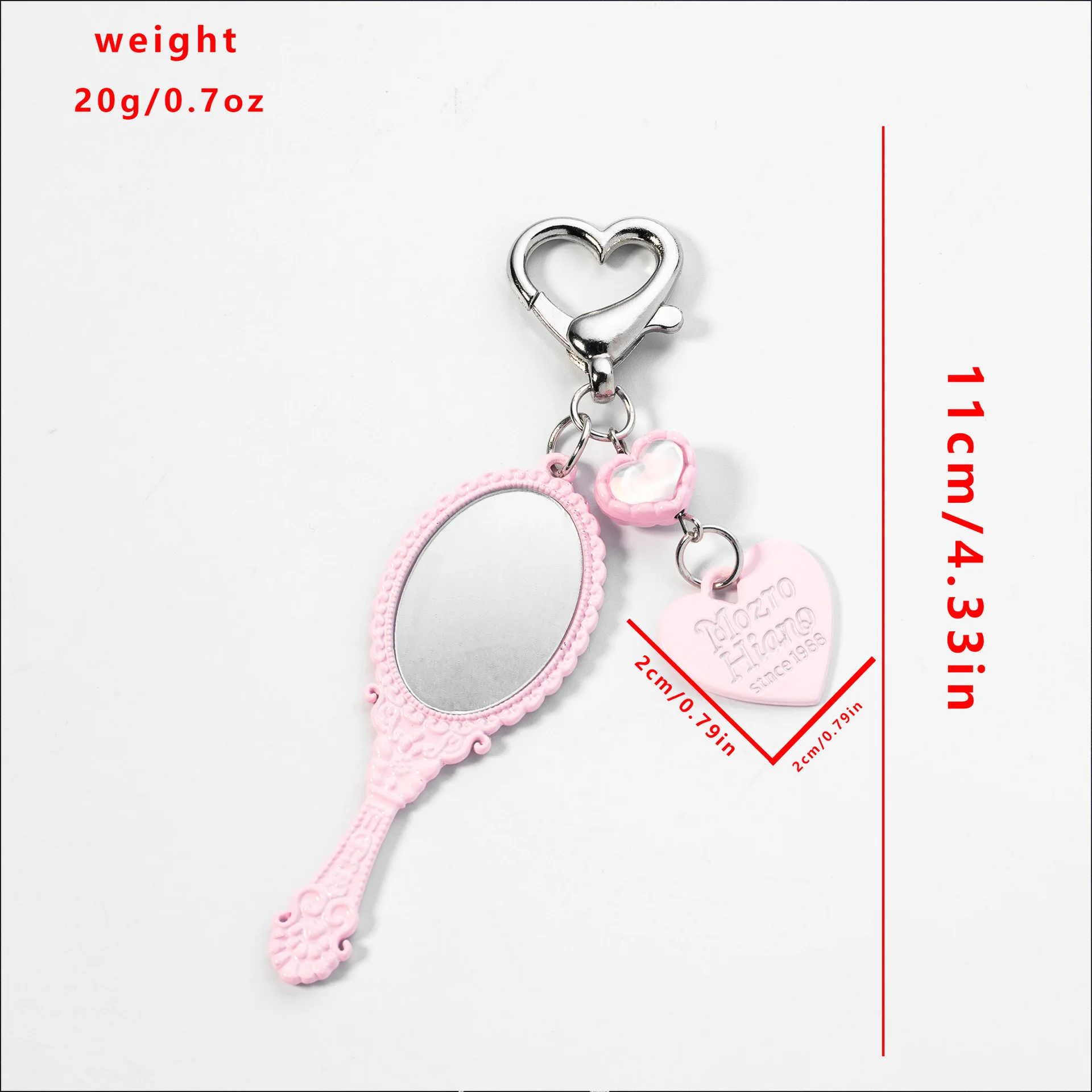 Exquisite Handheld Makeup Mirror Keychain Heart Shaped Key Buckle Car Pendant Bag Charms Hanging Key Ring Backpack Accessories