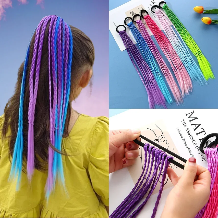 Wholesale Korean Kids Wig Braids Girls Dirty Braid Hair Rope Children Gradient Barrettes Headwear Baby Kids Hair Accessories