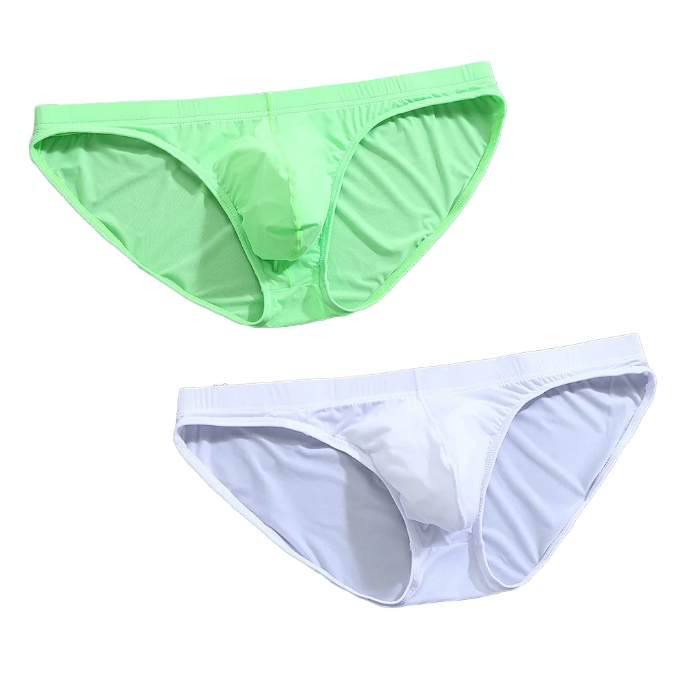 2PCS Men\'s Panties Underwear Men Briefsr Bikini Pant Comfortable Sexy Slip Underpants ice silk Breathable white 4XL