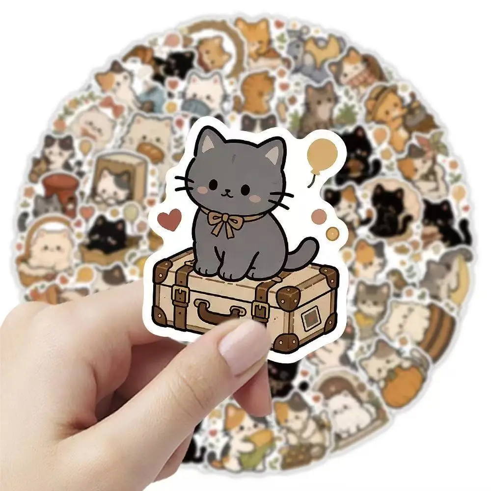 10/270 PCS Cute Retro Cat Raccoon Stickers, Kawaii Kitten Decals for Laptop, Scrapbook, Luggage, Guitar, Helmet, DIY Graffiti