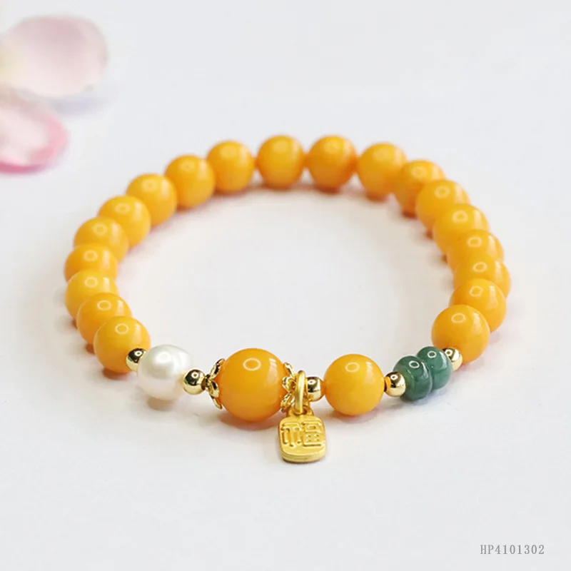 2025 natural amber bracelet chicken oil yellow beeswax pearl jadeite antique jewelry for family gifts