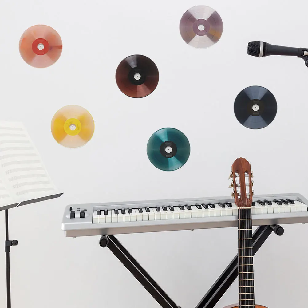 

6pcs Music Record Wall Sticker Retro Vinyl Records Decor For Room Bar Cafe Party Decoration Pvc Wall Art Stickers