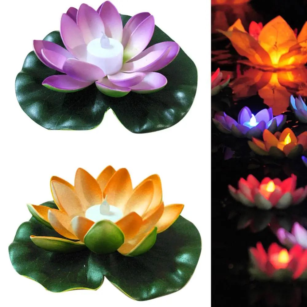 18cm LED Artificial Lotus Flower Light Floating Floral Lamp Garden Pond Lotus Night Light Simulation Lotus Garden Decoration