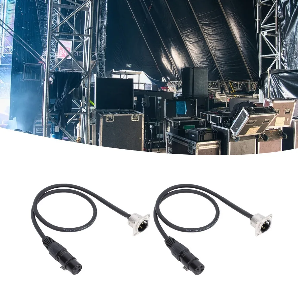 2PCS Professional 3 Pin XLR Pass Through Cables D Type 2FT Male Panel Mount to Female Connector XLR Cable Patch Panel