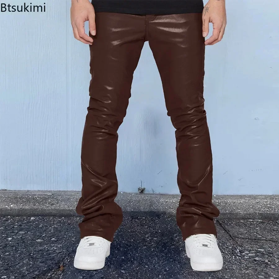 New 2026 Men's Hip Hop Pants Casual Loose Leather Pants Fashion Mid-waist Comfort Breath Leather Trousers Trend Men's Clothing