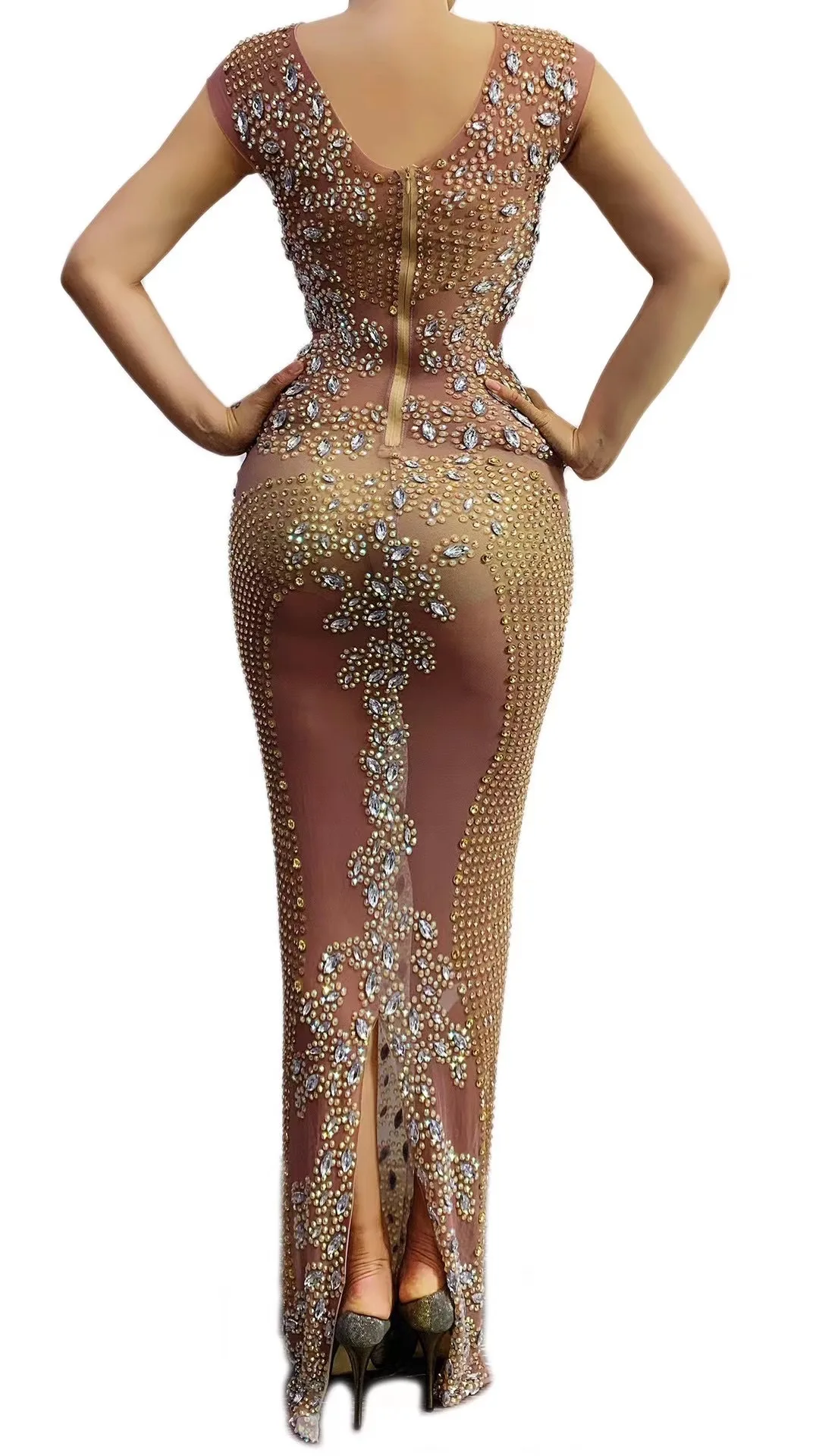 Vestidos De Mujer Elegantes Para Fiesta 2025 Nieuwe Collectie Diamond Sequin Mesh Mouwloze Lange Verjaardag Jurk Elegante Baljurken