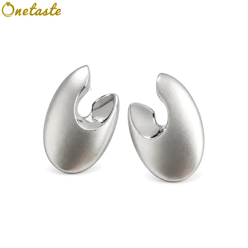 Real 925 Sterling Silver Big U-shape Stud Earrings For Women Simple Unique Trendy Geometric Chunky Statement Earring Party Gift