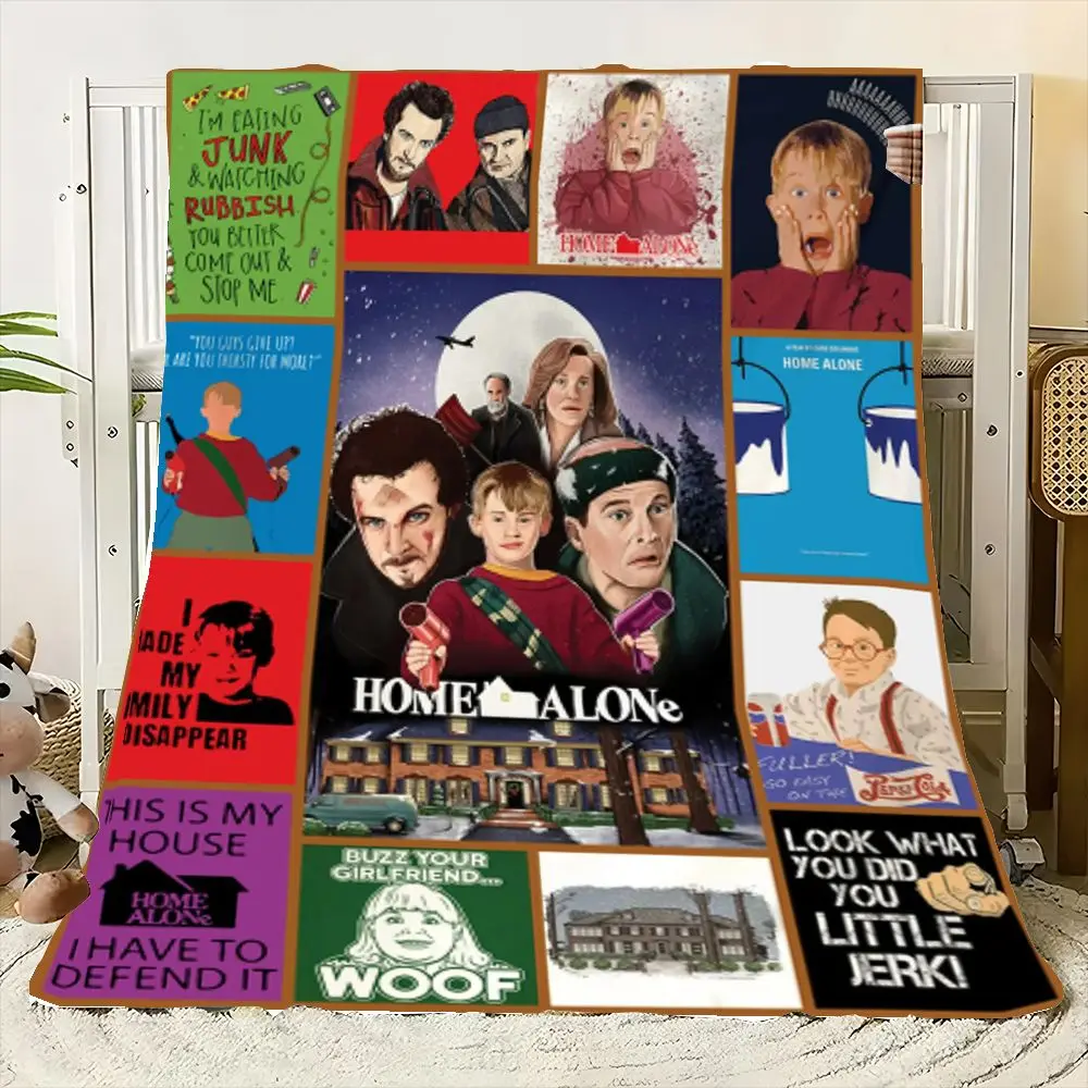 بطانية Home Alone - رمي ناعم مريح يتميز بمشاهد أفلام مميزة مع Kevin and Burglars، مثالية لليالي الفيلم، Chr