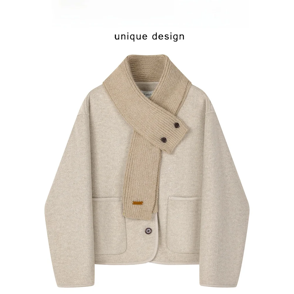 

Double-Sided Woolen Coat Korean Sle Loose Fit Ele Autumn Winter New Arrival Slimming Long Sve round Ne ort Coat