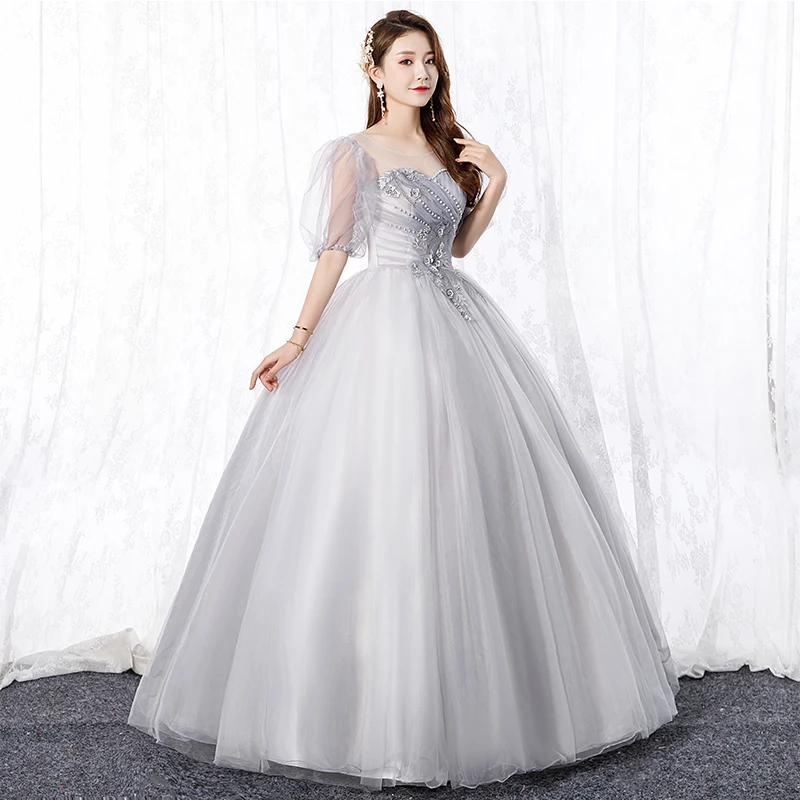 

Lace Illusion Sexy Tulle Ball Gown Floral With Beading Sweet Quinceanera Dresses Appliques Floor-length Vestido De Debutante