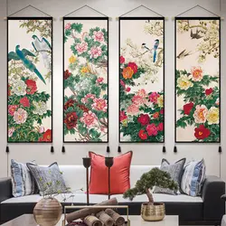 Chinese Peony Flower Bird Hanging Paintings with Wealth Wealth Implications Tapestry Living Tea Room Study Decoration Painting