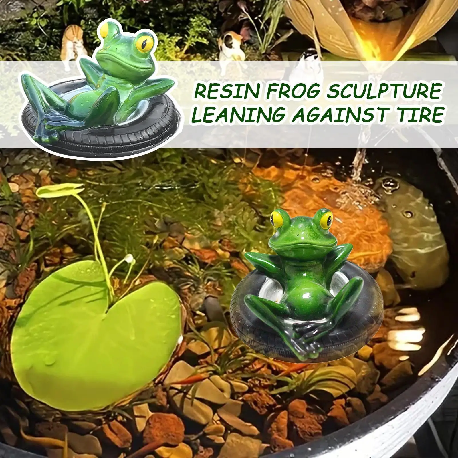 

Frog Statues For Garden Floating Resin Frog Figurine Lying On Tire Animal Sculpture Lawn Ornament For Home Outdoor Backyard