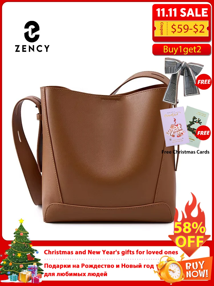 

Zency New Split Leather Casual Shopper Shoulder Bag Commuter Large Bucket Handbag Simple High Quality Women Tote Underarm Bag