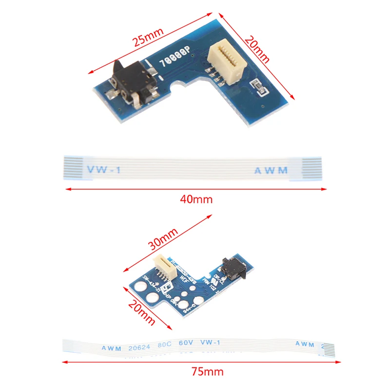 1set Brand New Power ON OFF Reset Switch Board With 8pin Flex Ribbon Cable For PS2 70000 90000 Repair Parts Game Accessories