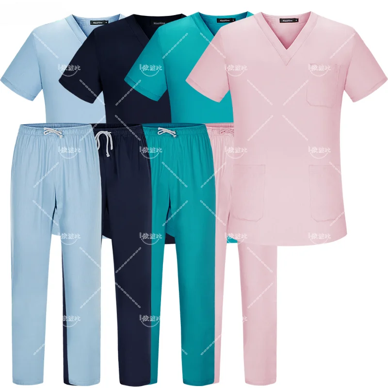 Ropa de trabajo de aseo veterinario para mascotas, ropa de enfermera, pantalones de fregado, traje de clínica Dental de Color sólido, médico de Hospital Unisex, venta al por mayor