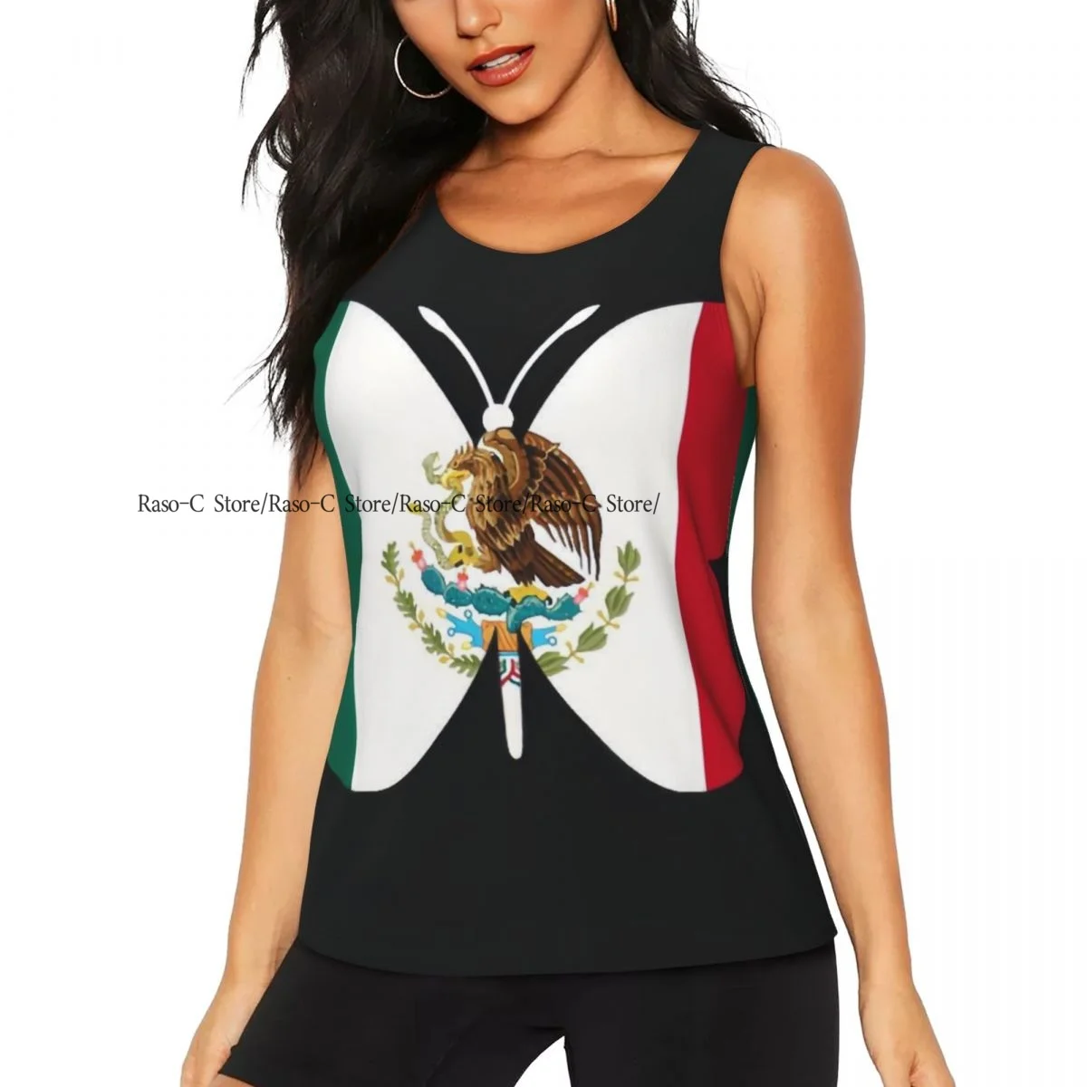 Women's Workout Tank Tops Quick Dry Sleeveless Athletic Shirts Mexico Flag Butterfly Gym Yoga Tops