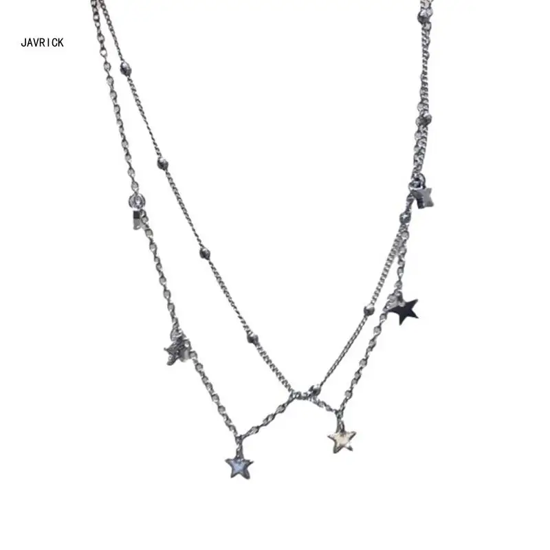 Y2K Star Necklace Double Layer Five-pointed Star Necklace Pendant Choker Five-Pointed Star Pendant Necklace for Women D0LC