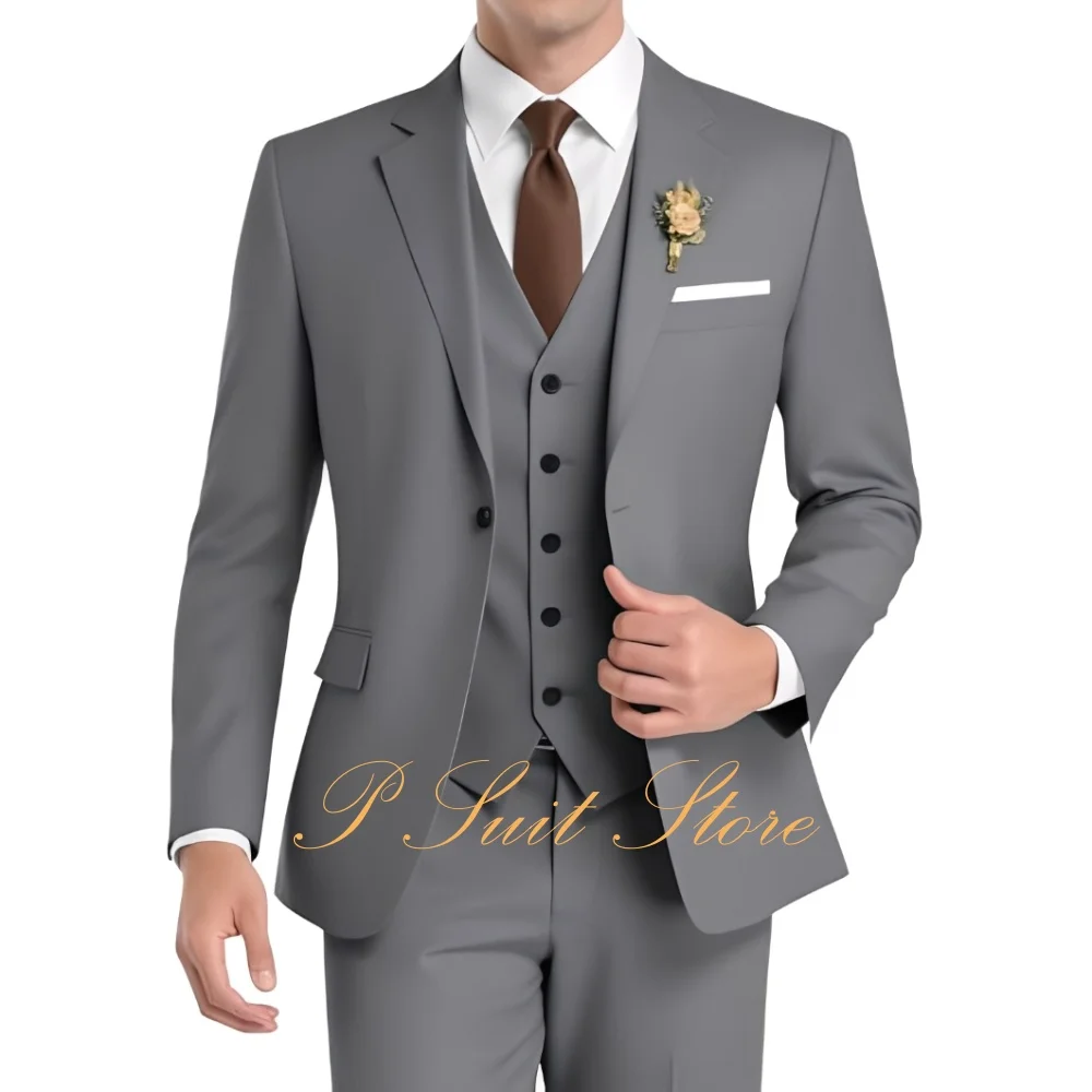Formal Men's Suit 3 Piece Wedding Suit Notched Lapel Blazer Single Breasted Vest and Pants Elegant Slim Fit Mens Suits