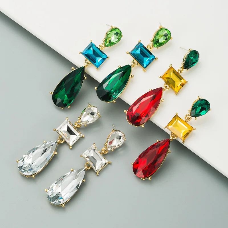 ins style exaggerated personality alloy diamond-encrusted geometric earrings women's Japan and Korea light luxury niche high-end