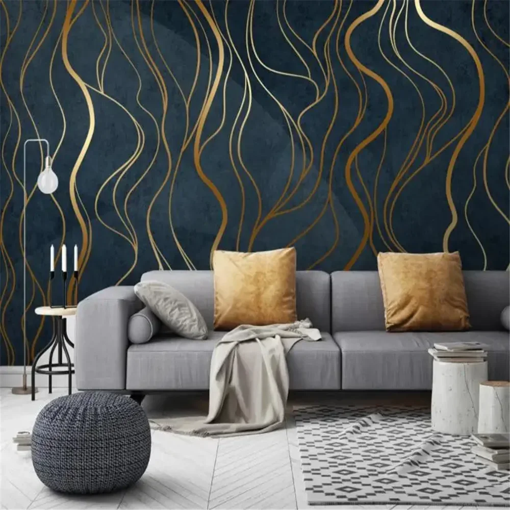 Custom stickers Mural Wallpaper Papel De Parede 3 D Personality Abstract Geometry Line wall paper 3D Wall Painting Living Room