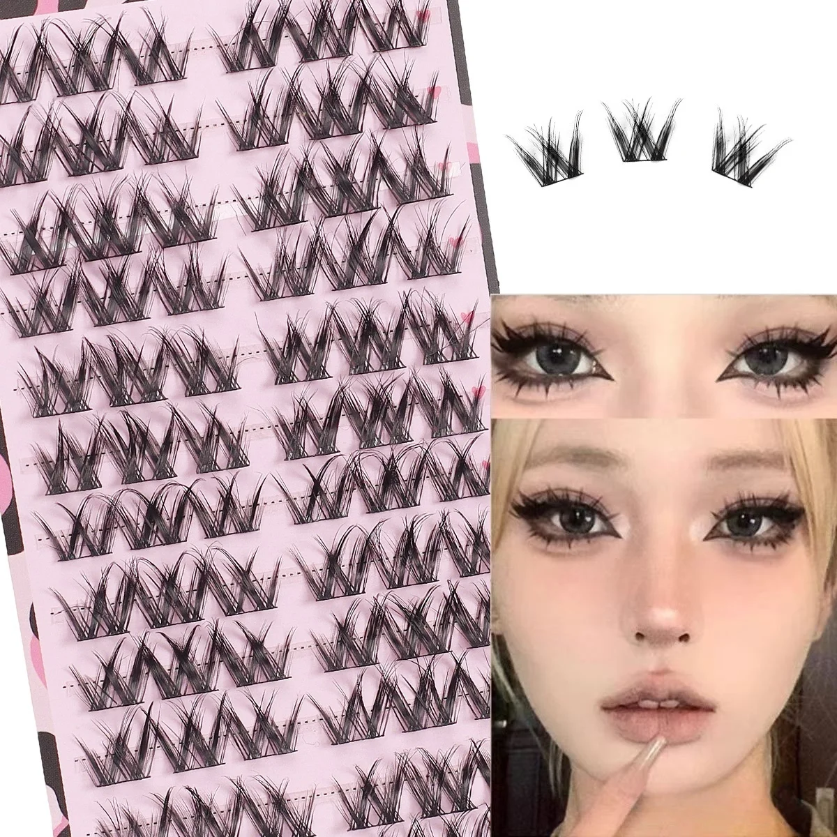 12 rijen gemengde race valse wimpers met dik, gesegmenteerd ontwerp, internetberoemd, dezelfde stijl, natuurlijke simulatie