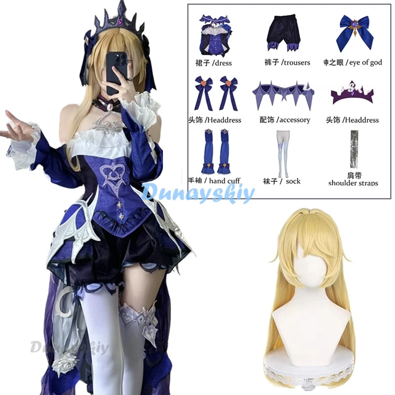 Spiel Genshin Auswirkungen Fischl Cosplay Kostüm Perücken Anime Outfits Kleid Halloween Roleplay Karneval Uniformen Neue Haut Frauen Outfit