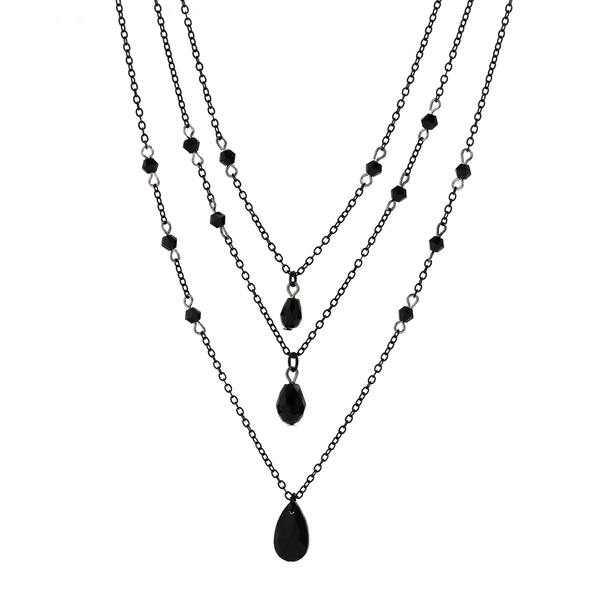 IngeSight.Z Gothic wielowarstwowy czarny kropla kryształowy naszyjnik zestaw dla kobiet w stylu Vintage czarny metalowy łańcuszek Choker na szyję — zdjęcie 7