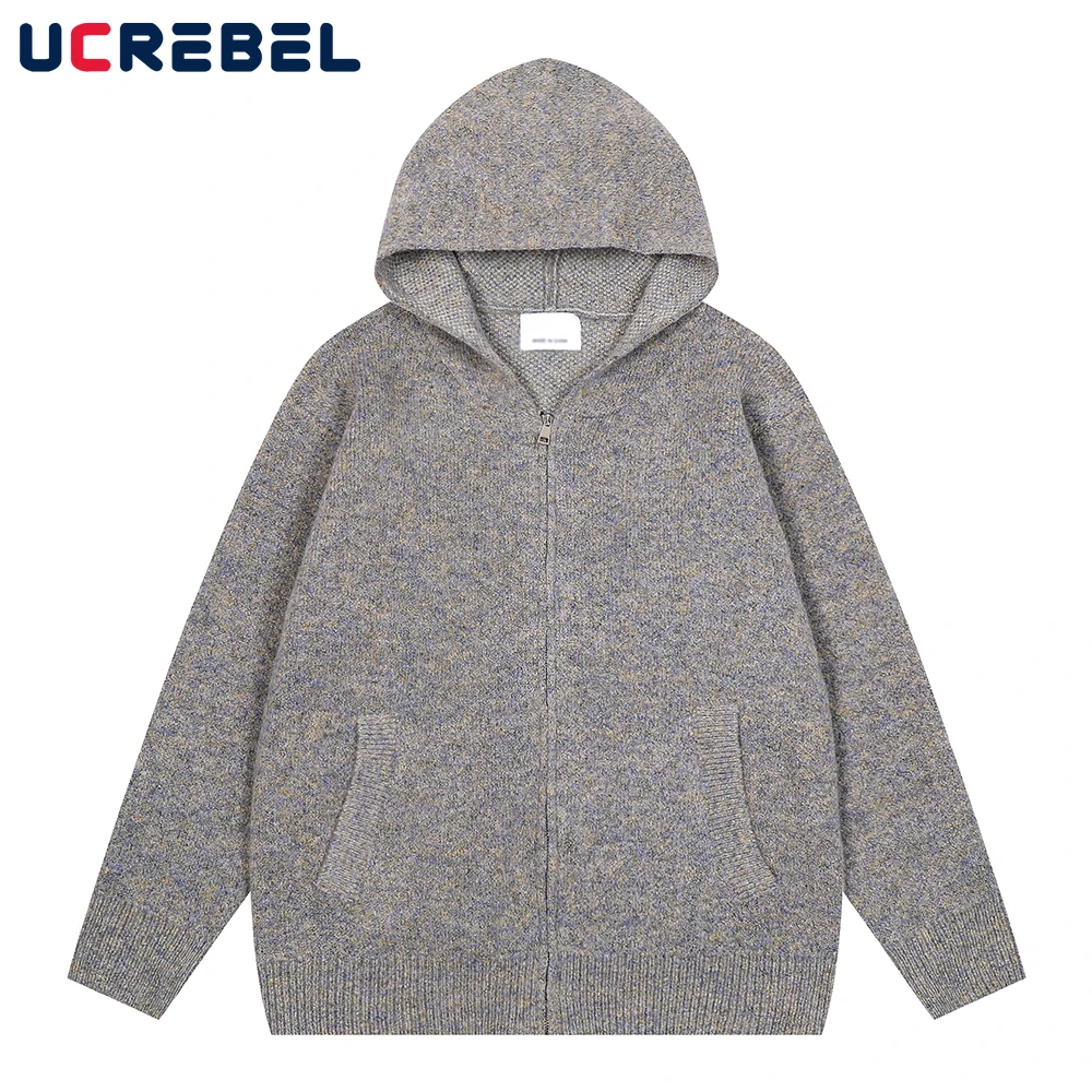 

Knitted Hooded Sweatercoat Mens High Street Autumn Winter Pocket Loose Long Sleeve Sweater Outerwear Men