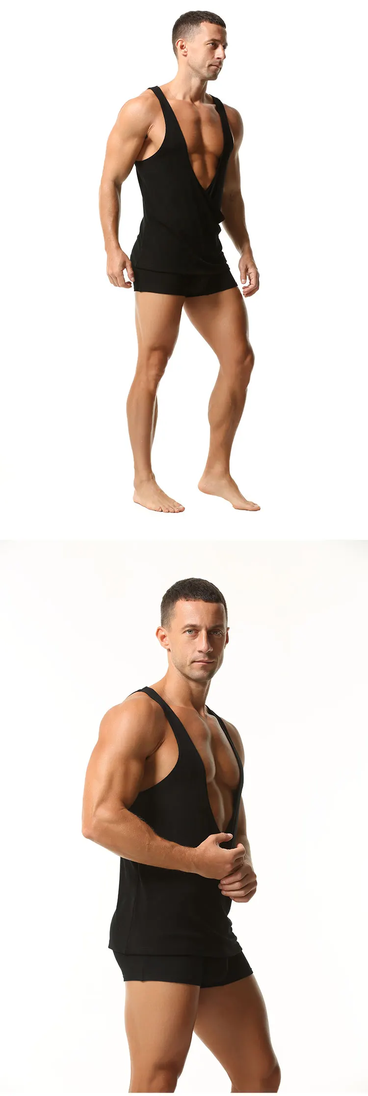 TAUWELL Herren-Tanktop mit geripptem Wickel-Design und tiefem V-Ausschnitt, ärmelloses Muskelshirt aus weichem Stretch-Gewebe für Fitness und Freizeit – Detail 5