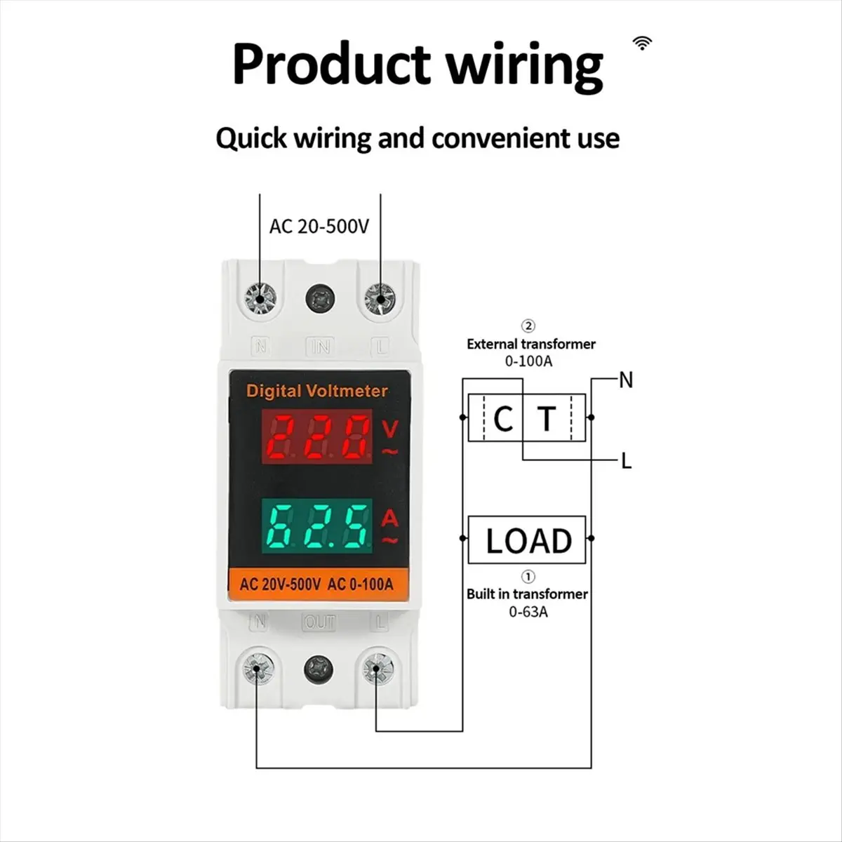 A40I Dual Display Combination Rail Type Single Phase Digital Meter Digital Din Rail Power Meter AC Voltmeter Ammeter
